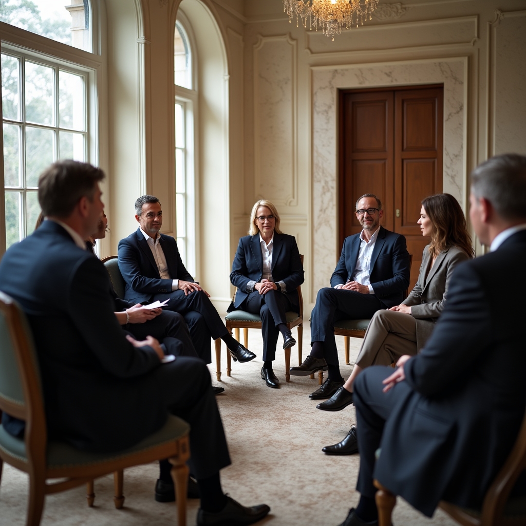Gruppo di manager durante un seminario di leadership in sala formazione