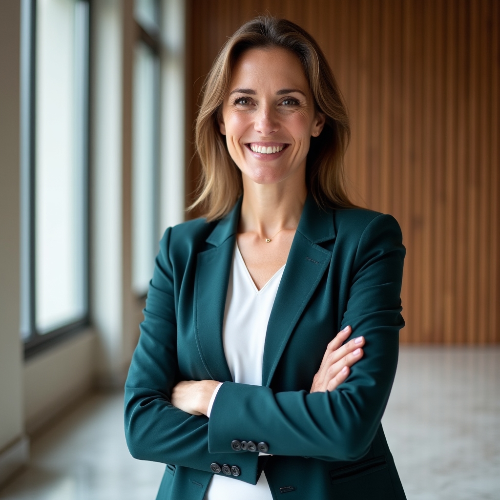 Formatrice senior Qyxivlixhub, donna di mezza età in abbigliamento professionale, sorriso aperto